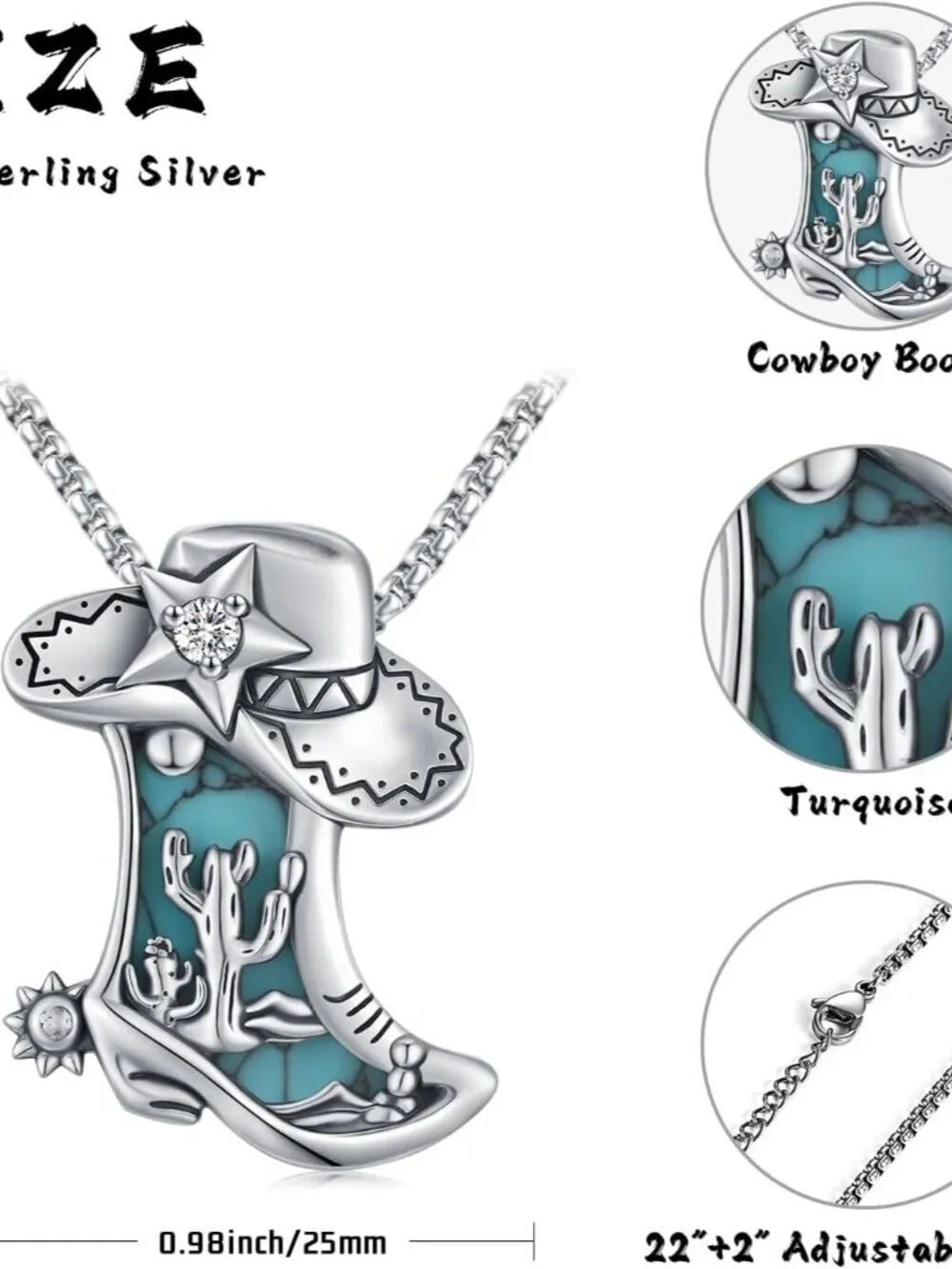 Women's Boot B Sterling Turquoise Pendant Highland Cow Skull Western Necklace